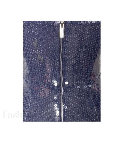 Ramona Navy Sequin Strapless Graceful High Slit Maxi Dress