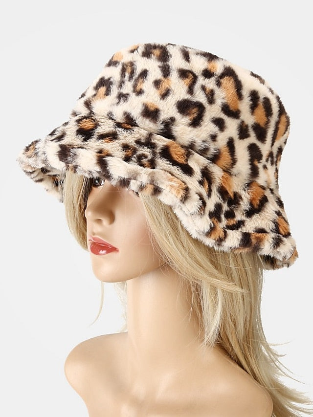 New Winter Bucket Hats Fluffy Fur Men Women Panama Hat Fashion Warm Fisherman Cap Multi Color Leopard Printed Hat for Women