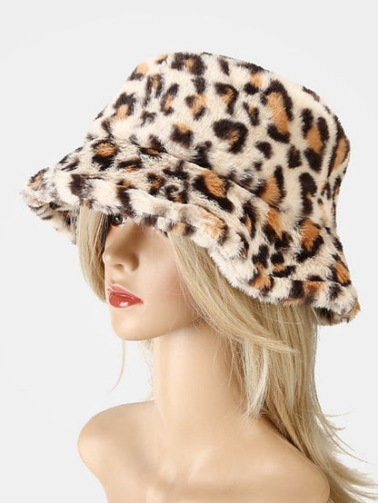 New Winter Bucket Hats Fluffy Fur Men Women Panama Hat Fashion Warm Fisherman Cap Multi Color Leopard Printed Hat for Women
