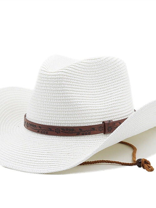 Summer Outdoor Men Women Western Cowboy Straw Hats Curled Brim Breathable Holiday Beach Jazz Cap Fishing Sun Protection Hat for Women