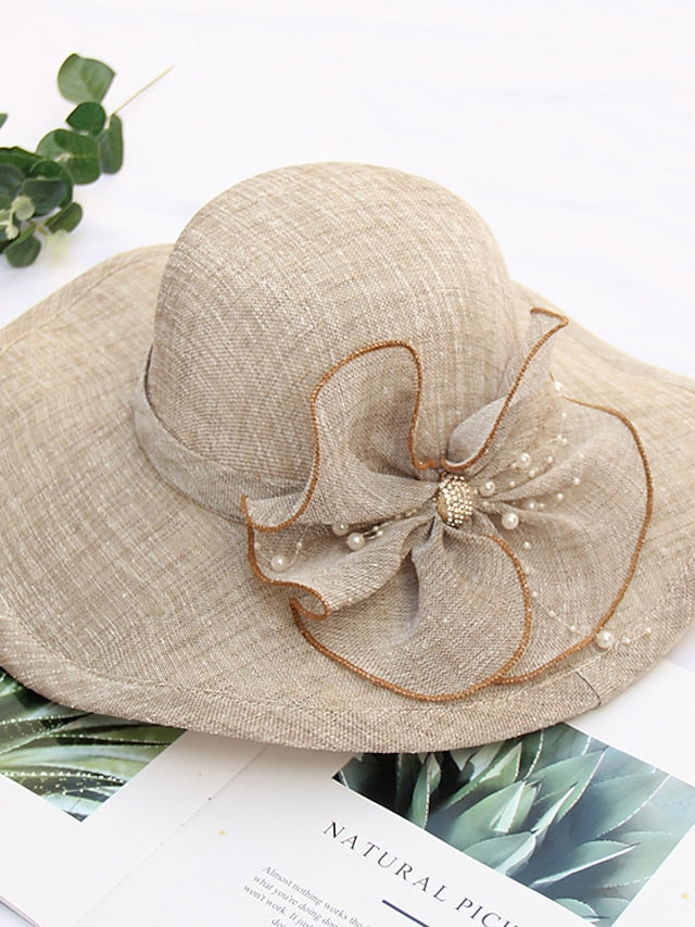 Party Hat Party Wedding Street Bowknot Flower Yellow Gray Hat Pink Khaki Fall Summer Sun Hat for Women