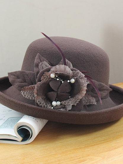Party Hat Party Wedding Special Occasion Flower Flower Wine Black Hat Yellow Fall Winter Spring Holiday for Women
