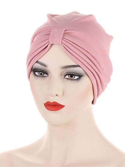 Fashion Solid Color Women Muslim Headscarf Top Knotted Turban Hat Sleep Hat Inner Hijab Bonnet Femme Round Head Cover Headwrap for Women
