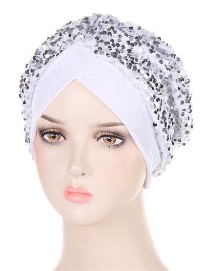 Velvet Sequins Turban Caps For Women Muslim Headscraf Bonnet Femme Musulman Islamic Head Wraps African Indian Hat Protective Hair Cover for Women