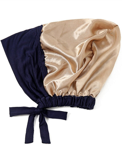 Muslim Satin Hijab Cap Full Cover Inner Hat Islamic Head Wear Stretch Turban Underscarf Bonnet Straps Headband for Women