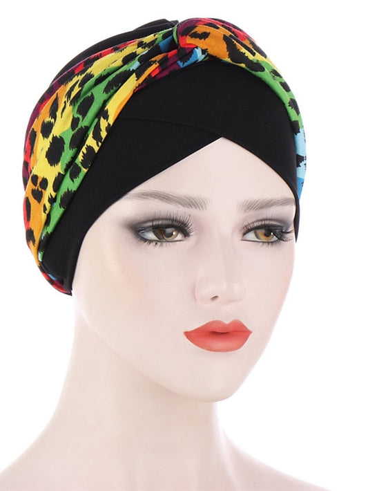 Soft Stretch African Headwear Leopard Print Women Head Scarf Hat Turban Caps Hijab Bonnet Inner Hijabs For Cap Muslim Headdress for Women