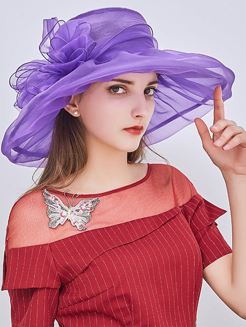 Hat Fedora Hat Black Blue Purple Wedding Party Outdoor Floral Tulle Flower Portable Comfort Breathable for Women