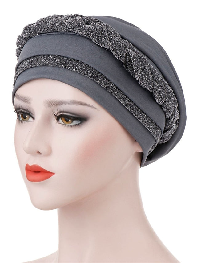 India Muslim Women Hijab Hat Two Color Splicing Cap Braid Turban Headscarf Islamic Head Wrap Lady Beanie Bonnet Hair Loss Cover for Women