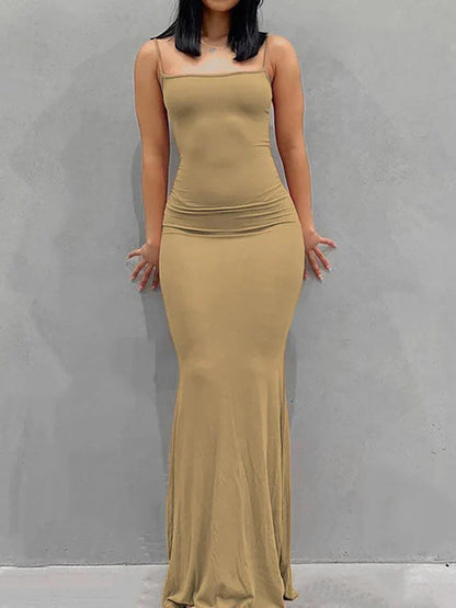 Solid Classic Strap Bodycon Rib Maxi Dress