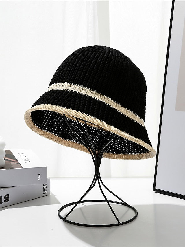 Slouchy Beanie Hat Home Daily Stripes and Plaid Knit Casual Sweet Breathability Comfortable Elastic 1 pcs for Women