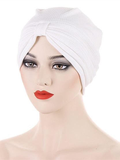 Fashion Solid Color Women Muslim Headscarf Top Knotted Turban Hat Sleep Hat Inner Hijab Bonnet Femme Round Head Cover Headwrap for Women