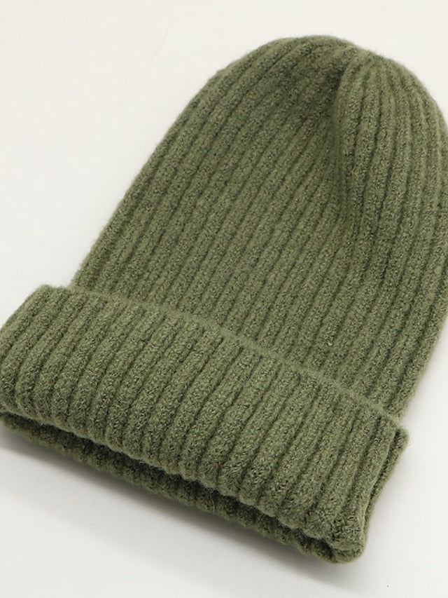 Hat Beanie / Slouchy Winter Hats Green Pink Khaki Outdoor Street Dailywear Knit Pure Color Windproof Comfort Warm for Women