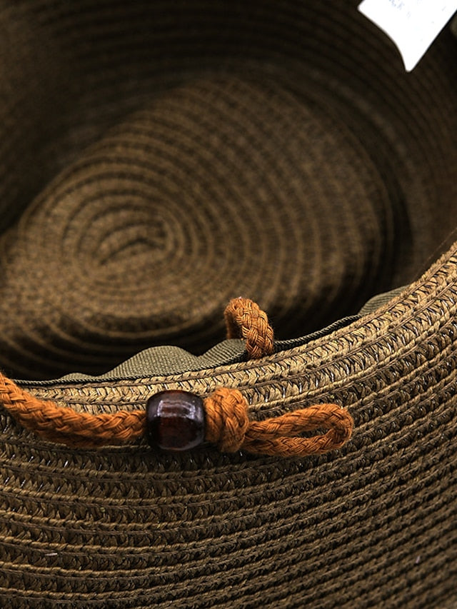 Ethnic Style Hat Cowboy Men Straw Panama Hat Belt Cow Decorate Wide Brimmed Hats For Summer Khaki Women Hat New Arrival for Women
