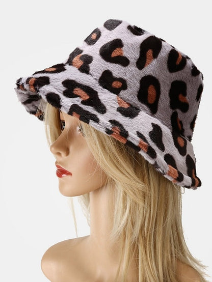 New Winter Bucket Hats Fluffy Fur Men Women Panama Hat Fashion Warm Fisherman Cap Multi Color Leopard Printed Hat for Women