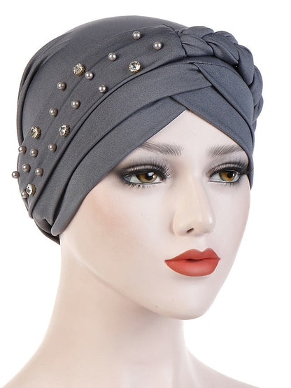 India Muslim Women Hijab Hat with Beads Turban Headscarf Islamic Head Wrap Lady Beanie Bonnet Hair Loss Cover for Women