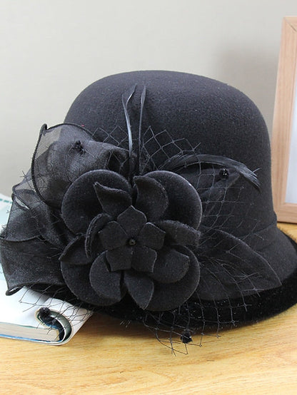 Party Hat Party Wedding Special Occasion Flower Flower Black White Hat Gray Fall Winter Spring Holiday for Women