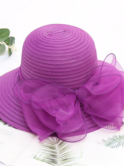 Party Hat Party Wedding Street Mesh Bowknot Ribbon bow Dark Blue Beige Hat Black White Red Green Purple for Women