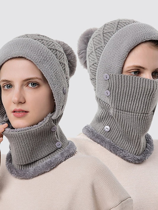 Winter Hats For Women Soft One-Piece Warm Mask Knitted Hat Thickened Lining Warm Beanies Female Cycling Cap for Women
