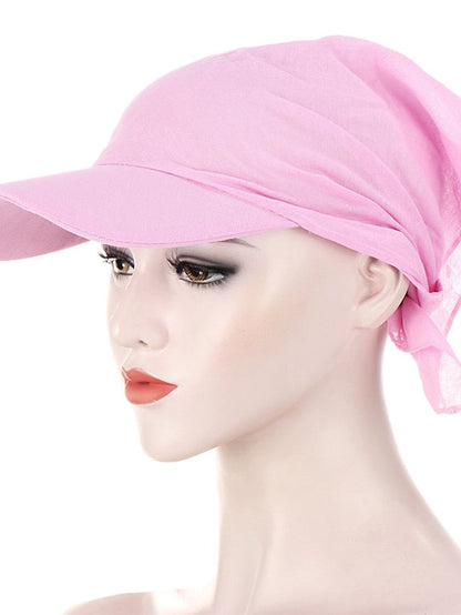 Women Classic Turban Hat Solid Color Outdoor Brim Sunshade Hats Female with Scarf Cap Soft Headscarf Beanie Baseball Cap for Women