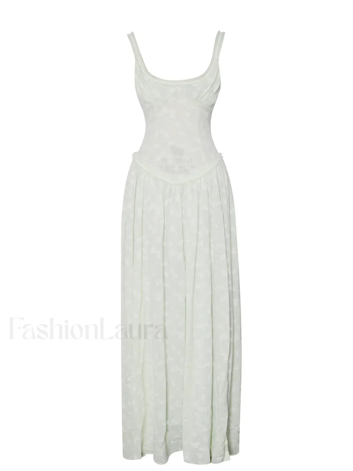 Ulissa Light Green Square Neck Trendy Jacquard Textured High Slit Maxi Dress