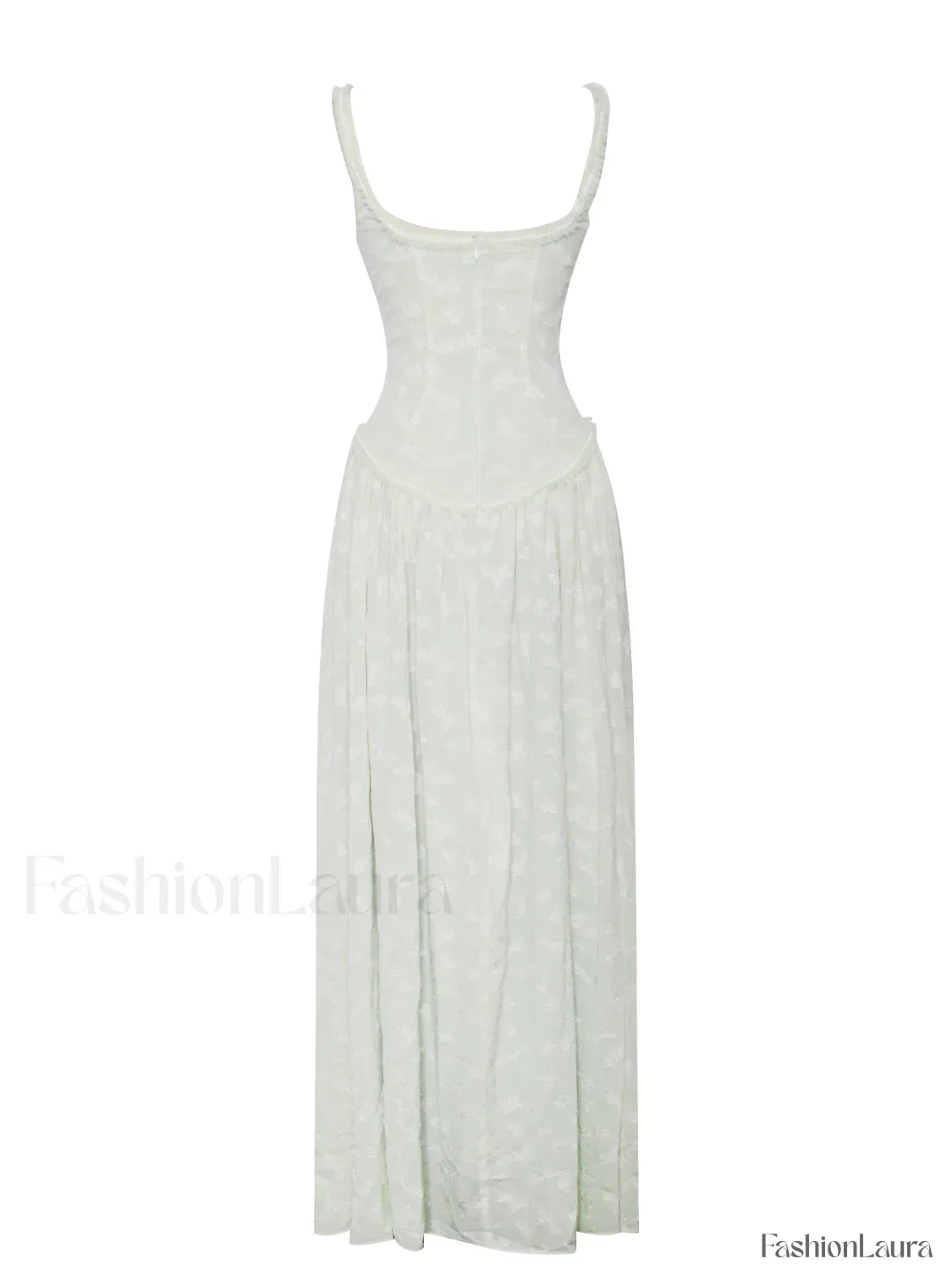 Ulissa Light Green Square Neck Trendy Jacquard Textured High Slit Maxi Dress