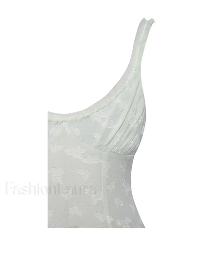 Ulissa Light Green Square Neck Trendy Jacquard Textured High Slit Maxi Dress