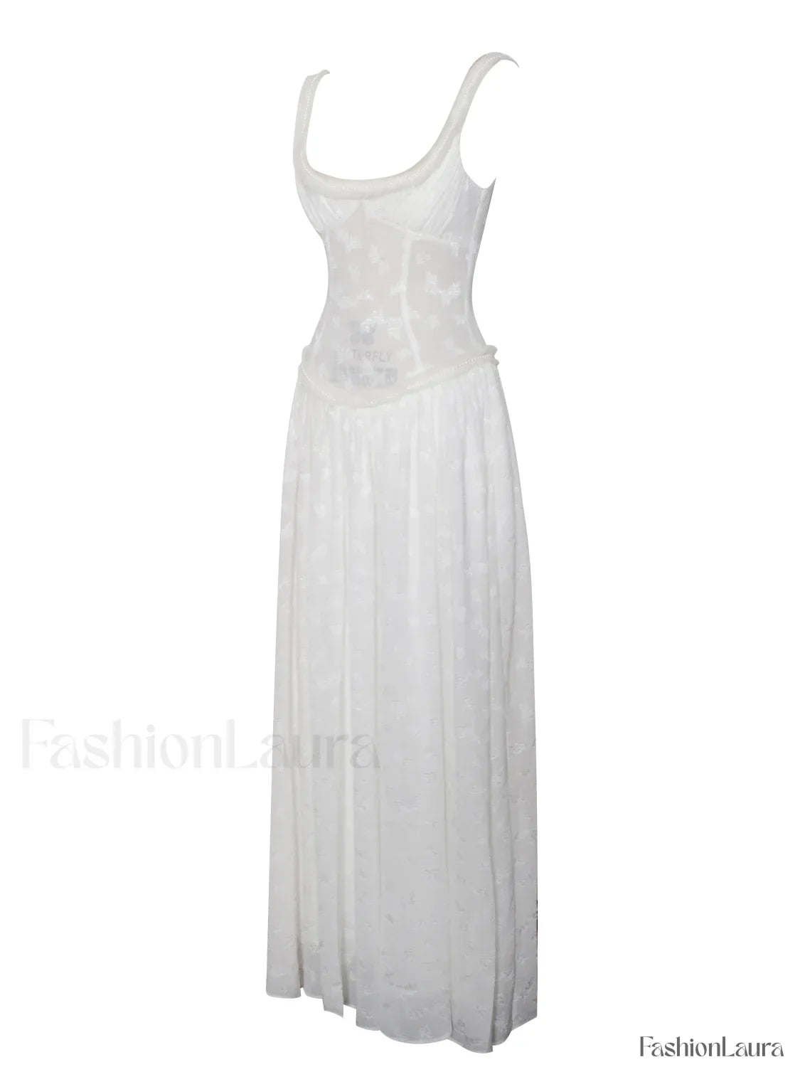 Ulissa White Square Neck Jacquard Trendy Textured High Slit Maxi Dress