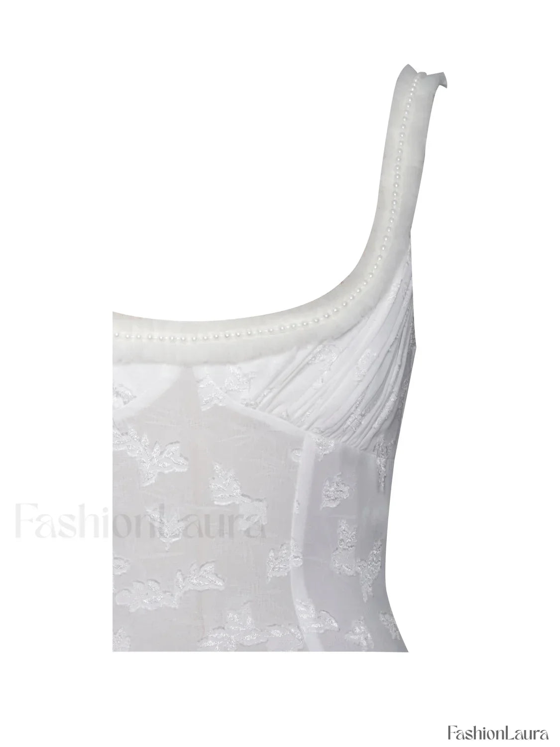 Ulissa White Square Neck Jacquard Trendy Textured High Slit Maxi Dress