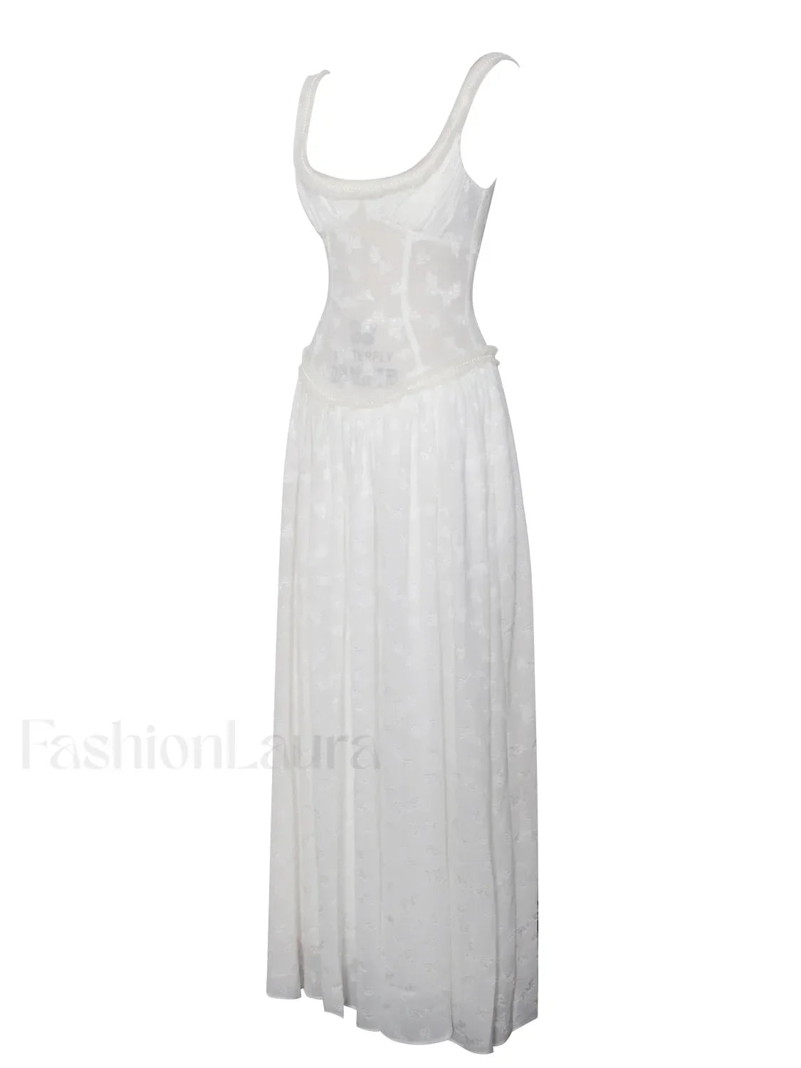 Ulissa White Square Neck Jacquard Trendy Textured High Slit Maxi Dress