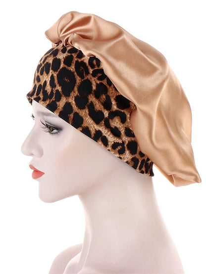 Women Satin Night Beauty Salon Sleep Cap Bonnet Hat Silk Headwrap Floral Print Wide Elastic Band Curly Springy Hair Chemo Cap Sleep Cap for Women