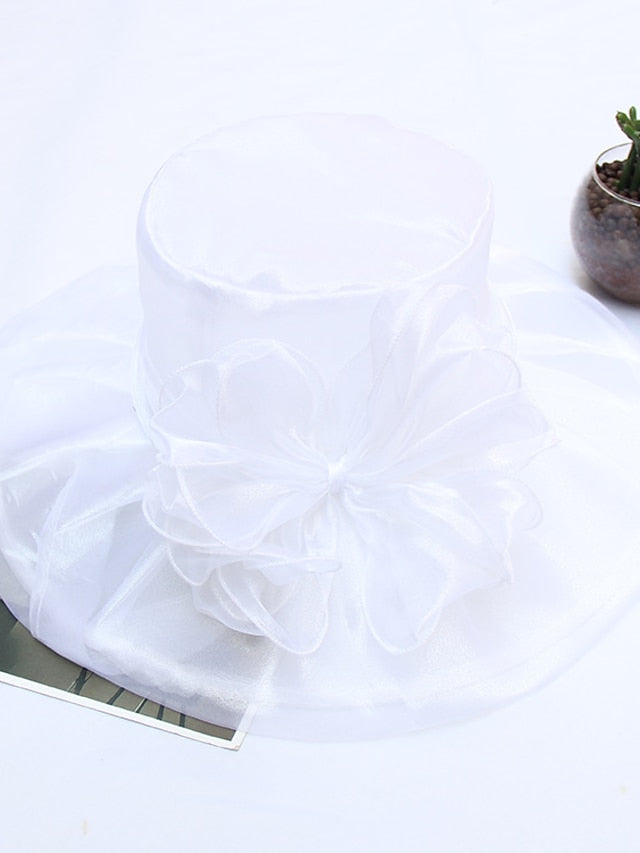 Hat Fedora Hat Black Blue Purple Wedding Party Outdoor Floral Tulle Flower Portable Comfort Breathable for Women