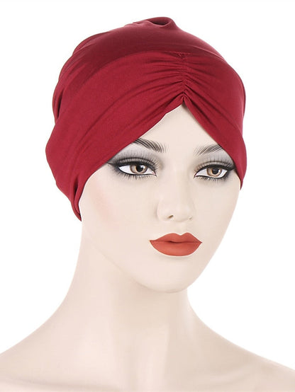 Bohemian Hijab Caps Women Stretchy Hijab Scarf Solid Colors Muslim Hijab Headscarf Turban Hat Muslim Scarf Crinkle Hijab New for Women