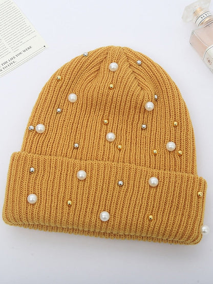Hat Beanie / Slouchy Black Blue Pink Outdoor Street Dailywear Beaded Knit Pure Color Comfort Warm Breathable for Women
