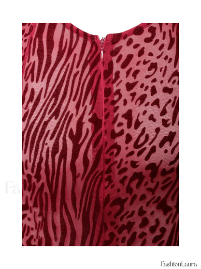 Waylynn Burgundy Burnout Velvet Graceful Detail Mesh Backless Maxi Dress