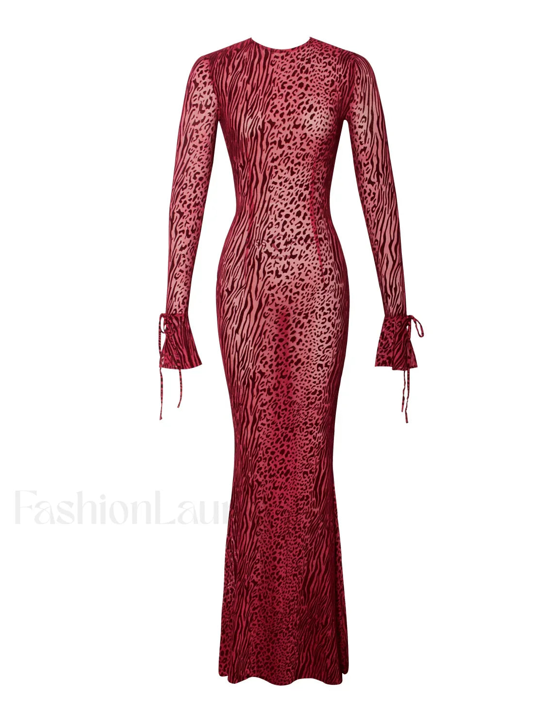 Waylynn Burgundy Burnout Velvet Graceful Detail Mesh Backless Maxi Dress