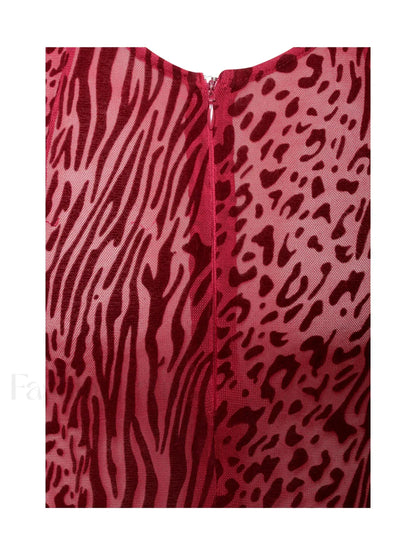 Waylynn Burgundy Burnout Velvet Graceful Detail Mesh Backless Maxi Dress