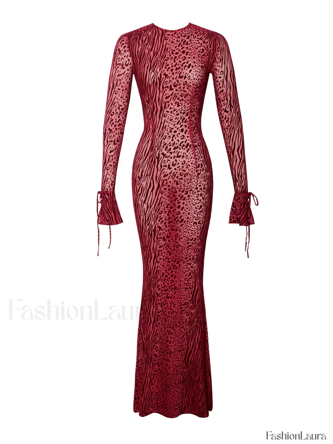 Waylynn Burgundy Burnout Velvet Graceful Detail Mesh Backless Maxi Dress