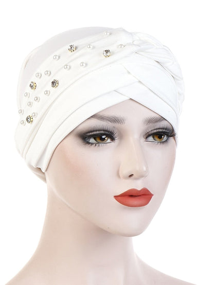 India Muslim Women Hijab Hat with Beads Turban Headscarf Islamic Head Wrap Lady Beanie Bonnet Hair Loss Cover for Women