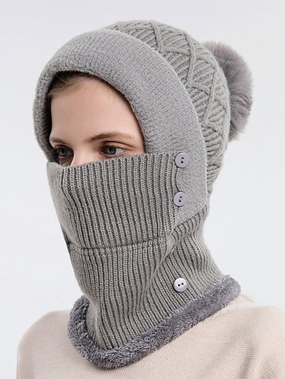 Winter Hats For Women Soft One-Piece Warm Mask Knitted Hat Thickened Lining Warm Beanies Female Cycling Cap for Women