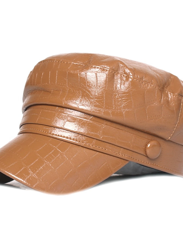 New Black Brown Colors Pu Leather Cap Fashion Caps Beret Ladies Retro Newsboy Hat Outdoor Sun Hats for Women