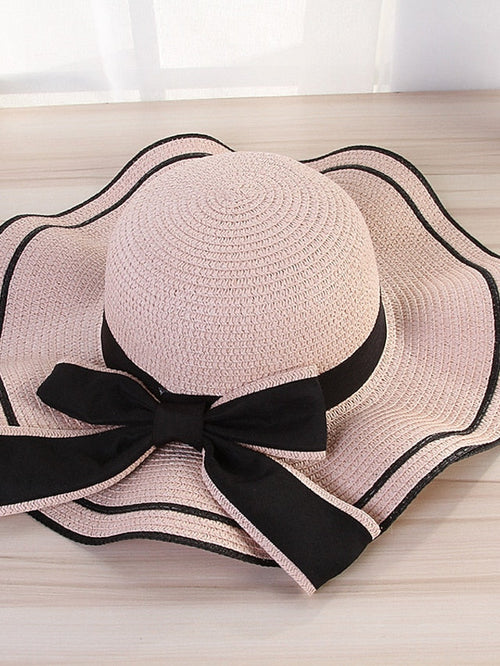 Hat Straw Hat Sun Hat Pink Khaki Navy Blue Outdoor Street Dailywear Bow Ribbon bow Portable Sun Protection Comfort for Women