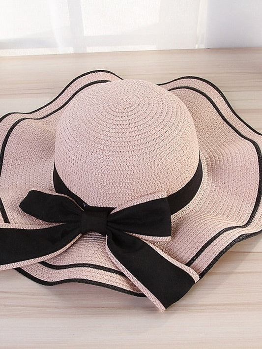 Hat Straw Hat Sun Hat Pink Khaki Navy Blue Outdoor Street Dailywear Bow Ribbon bow Portable Sun Protection Comfort for Women