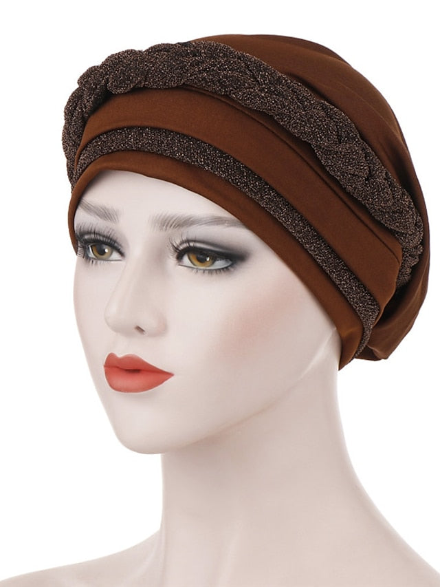 India Muslim Women Hijab Hat Two Color Splicing Cap Braid Turban Headscarf Islamic Head Wrap Lady Beanie Bonnet Hair Loss Cover for Women