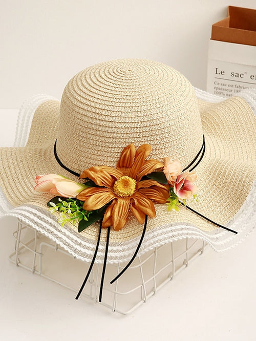 Sun Hat Straw Hat Daily Holiday Flower / Plants Straw Lace Vacation Beach Sunscreen 1 pcs for Women
