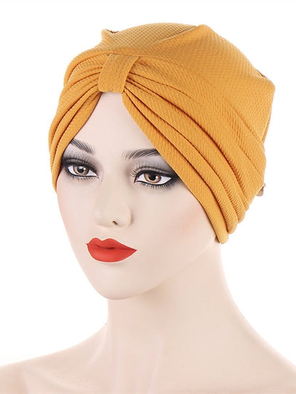 Fashion Solid Color Women Muslim Headscarf Top Knotted Turban Hat Sleep Hat Inner Hijab Bonnet Femme Round Head Cover Headwrap for Women
