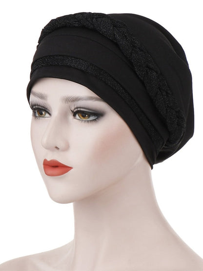 India Muslim Women Hijab Hat Two Color Splicing Cap Braid Turban Headscarf Islamic Head Wrap Lady Beanie Bonnet Hair Loss Cover for Women
