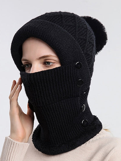 Winter Hats For Women Soft One-Piece Warm Mask Knitted Hat Thickened Lining Warm Beanies Female Cycling Cap for Women