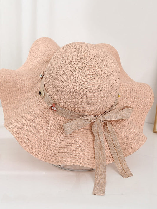 Women Summer Cap Small Flower Decorate Wavy Straw Hat For Girls Panama Visor Hat Outdoor Travel Sun Cap Female Beach Hats for Women