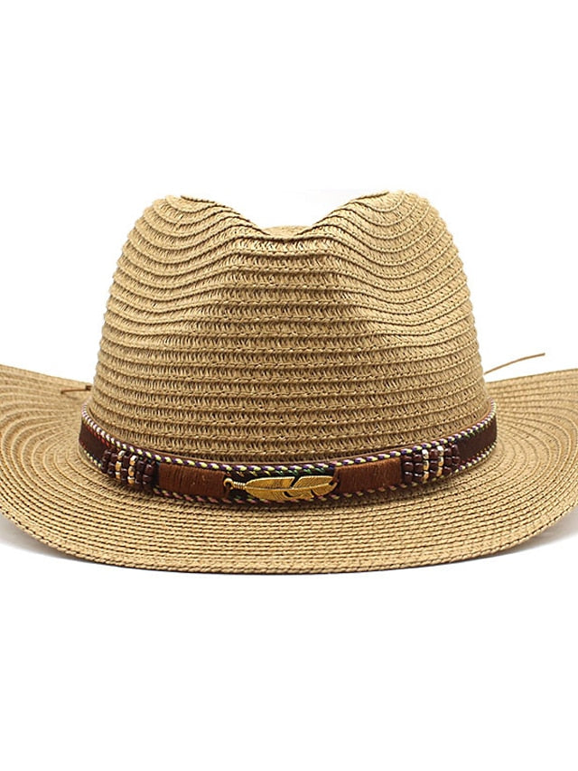 Men's Sun Hat Straw Hat Sports & Outdoor Daily Holiday Solid / Plain Color Straw Retro Simple Style Sunscreen 1 pcs for Women