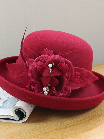 Party Hat Party Wedding Special Occasion Flower Flower Wine Black Hat Yellow Fall Winter Spring Holiday for Women